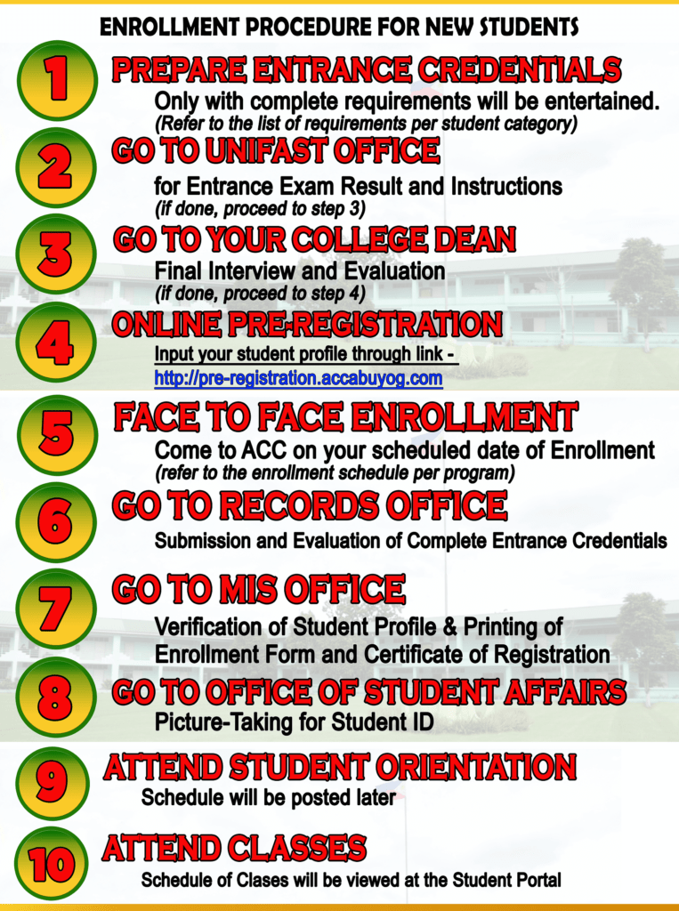Enrollment procedure for new students